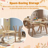 Kids Table and 2 Chairs Set Wooden Activity Table with Curved Spindle Back