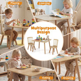 Kids Table and 2 Chairs Set Wooden Activity Table with Curved Spindle Back