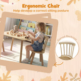 Kids Table and 2 Chairs Set Wooden Activity Table with Curved Spindle Back