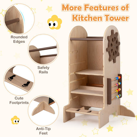 Toddler Learning Tower with Adjustable Height Chalkboard Slide and Safety Rails