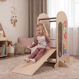 Toddler Learning Tower with Adjustable Height Chalkboard Slide and Safety Rails