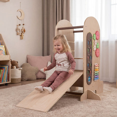 Toddler Learning Tower with Adjustable Height Chalkboard Slide and Safety Rails