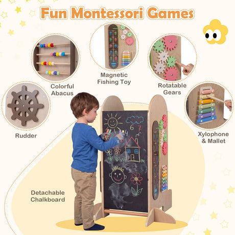 Toddler Learning Tower with Adjustable Height Chalkboard Slide and Safety Rails