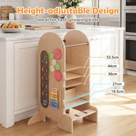 Toddler Learning Tower with Adjustable Height Chalkboard Slide and Safety Rails