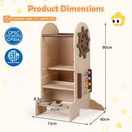 Toddler Learning Tower with Adjustable Height Chalkboard Slide and Safety Rails