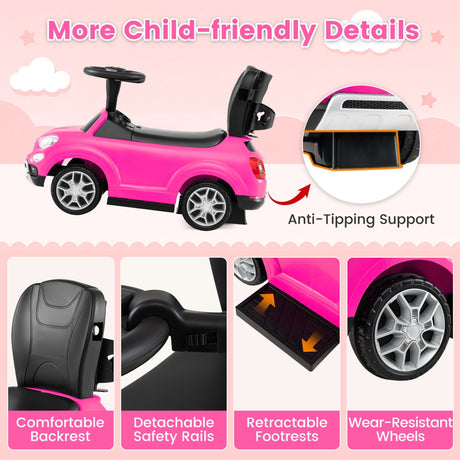 Licensed FIAT 3-in-1 Toddler Ride on Push Car with Canopy