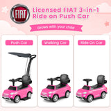 Licensed FIAT 3-in-1 Toddler Ride on Push Car with Canopy