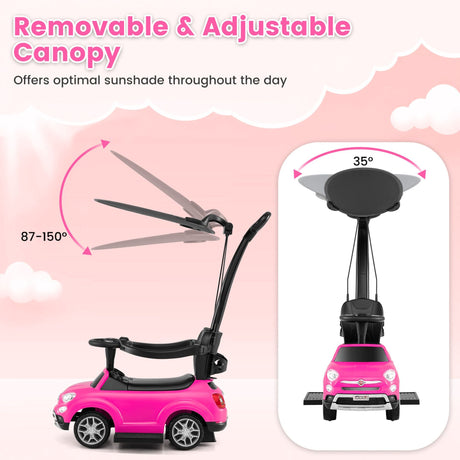 Licensed FIAT 3-in-1 Toddler Ride on Push Car with Canopy