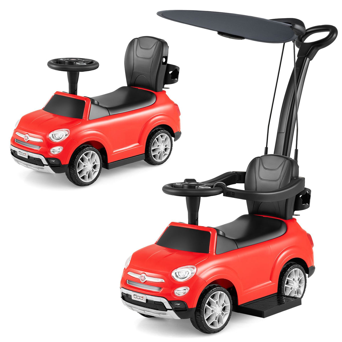Licensed FIAT 3-in-1 Toddler Ride on Push Car with Canopy