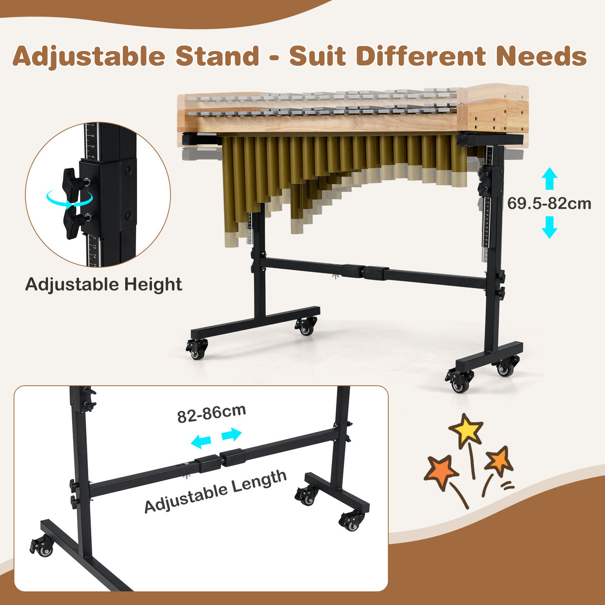 32 Note Marimba, Aluminum Xylophone, Adjustable Stand & Lockable Wheels for Beginners