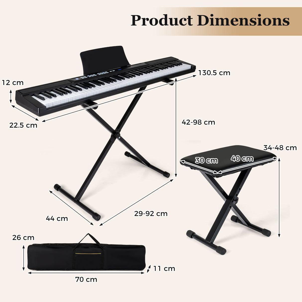 88-Key Electric Piano Keyboard, Digital Piano w/Adjustable Stand & Stool