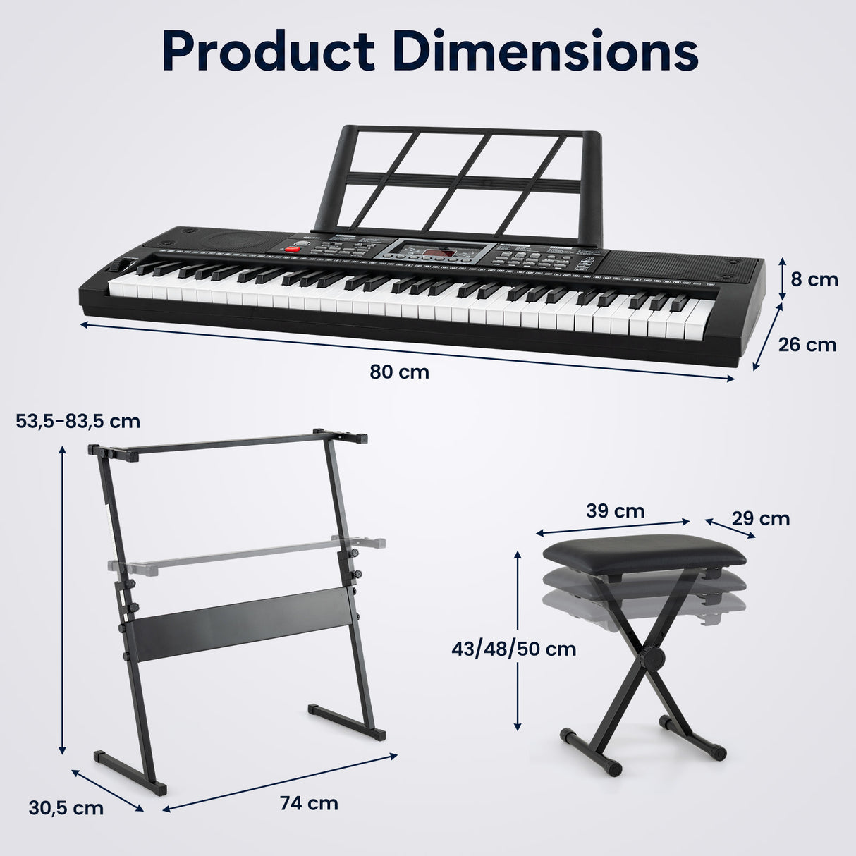 61 Key Keyboard Piano for Beginners w/ Stand, Stool, Lighted Keys