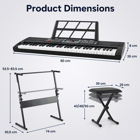 61 Key Keyboard Piano for Beginners w/ Stand, Stool, Lighted Keys
