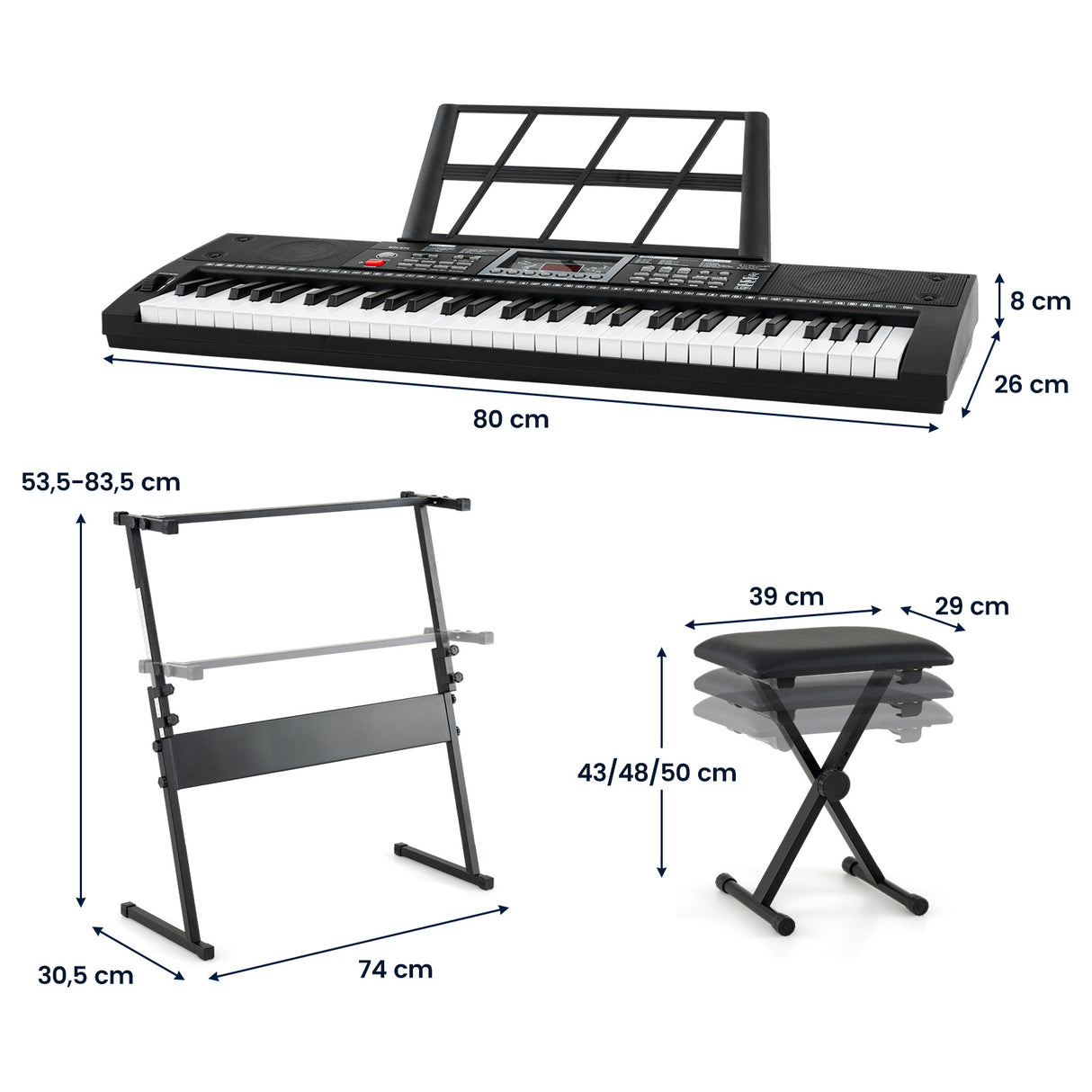 61 Key Keyboard Piano for Beginners w/ Stand, Stool, Lighted Keys