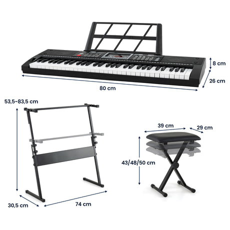 61 Key Keyboard Piano for Beginners w/ Stand, Stool, Lighted Keys