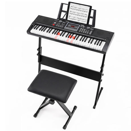 61 Key Keyboard Piano for Beginners w/ Stand, Stool, Lighted Keys