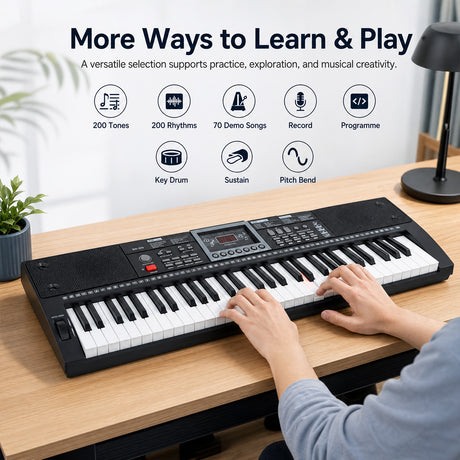 61 Key Keyboard Piano for Beginners w/ Stand, Stool, Lighted Keys