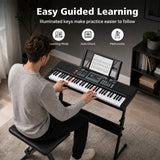 61 Key Keyboard Piano for Beginners w/ Stand, Stool, Lighted Keys