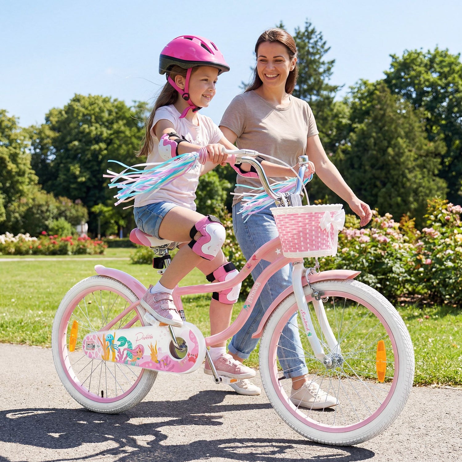 Mermaid Girls Bike with Adjustable Seat and Handlebar for Kids Aged 8+ Years Old