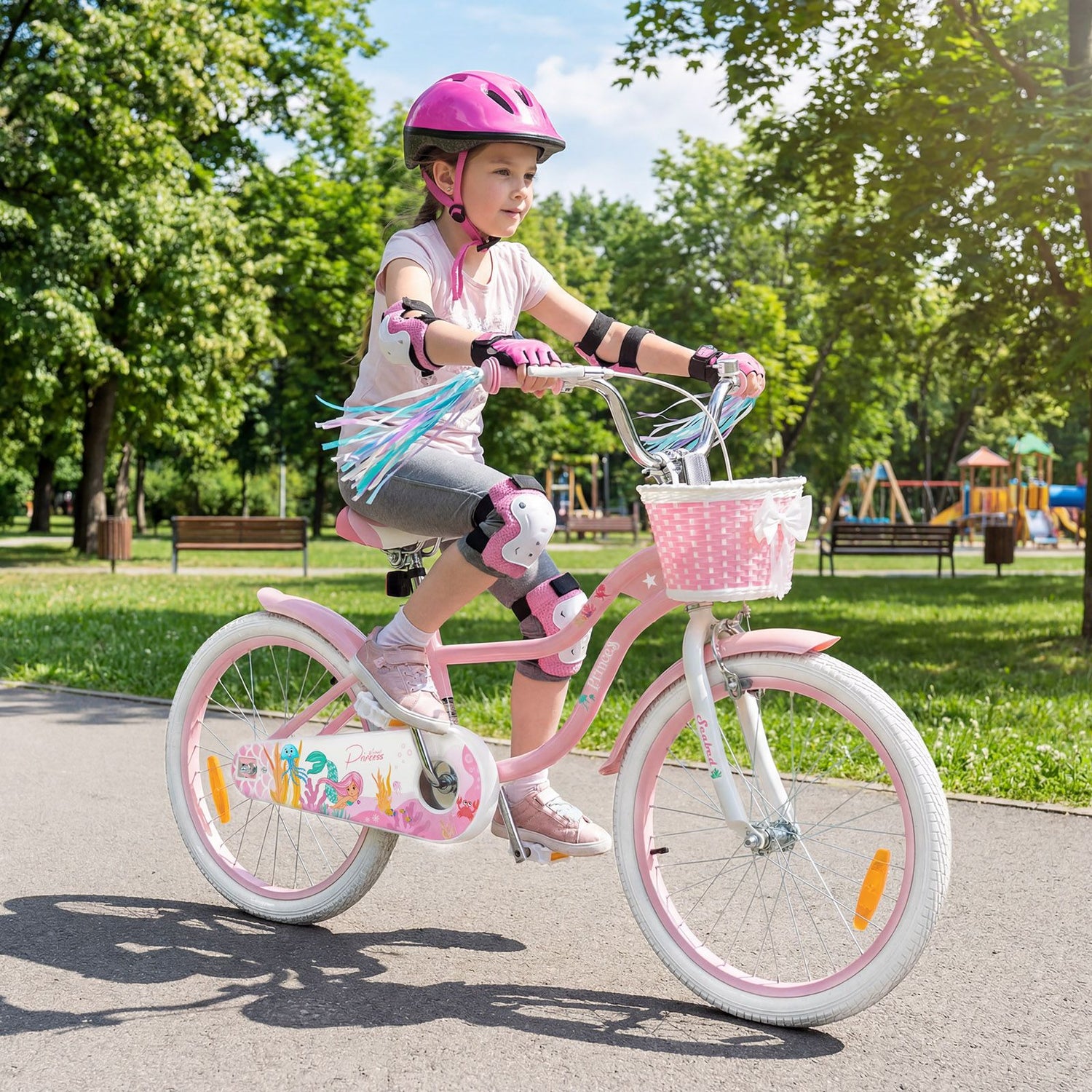 Mermaid Girls Bike with Adjustable Seat and Handlebar for Kids Aged 8+ Years Old