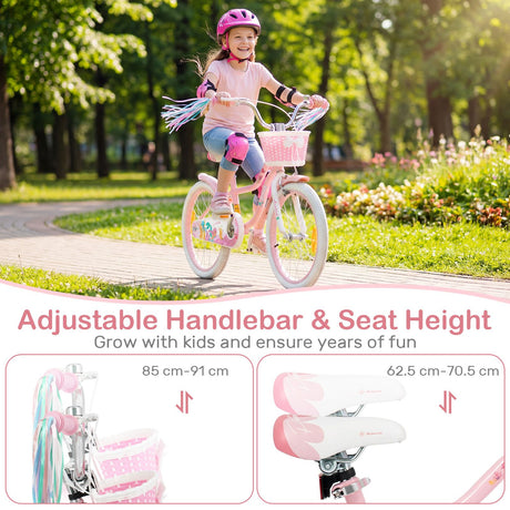 Mermaid Girls Bike with Adjustable Seat and Handlebar for Kids Aged 8+ Years Old