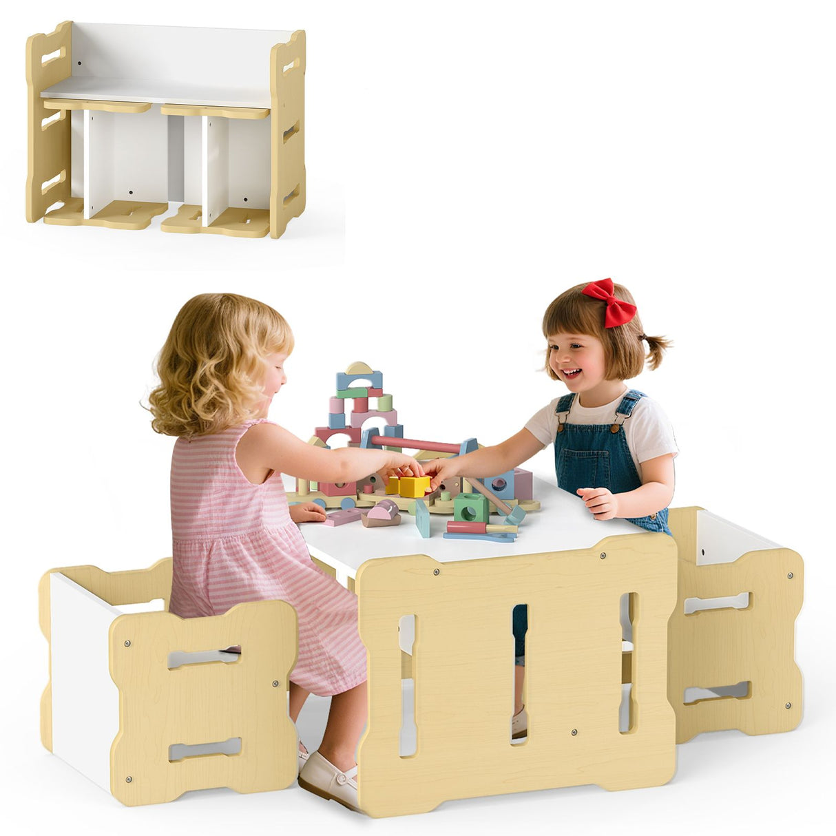 Multi-Use Toddler Furniture Set with Convertible Bench and 2 Tables