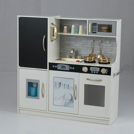 HONEY JOY Pretend Play Kitchen, Toddler Kitchen Playset w/Blackboard, Phone, Microwave, Ice Maker, Dishwasher & Oven