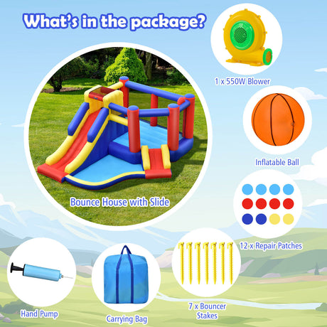 HONEY JOY Inflatable Bounce House with Large Jumping Area, Dual Slide, Ball Pit, Climb Wall, Basketball Hoop