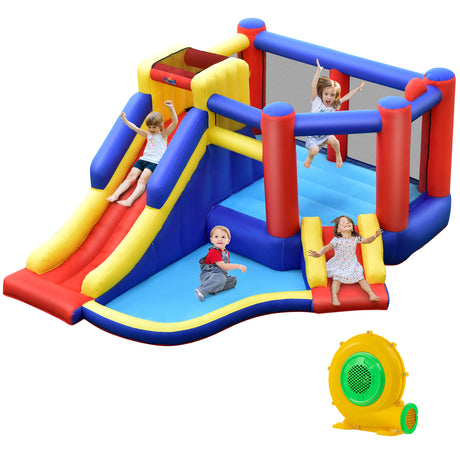 HONEY JOY Inflatable Bounce House with Large Jumping Area, Dual Slide, Ball Pit, Climb Wall, Basketball Hoop