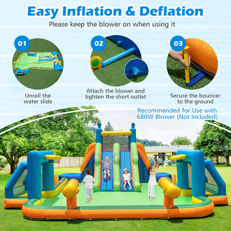 HONEY JOY Inflatable Water Slide, 19x17FT Large Waterslide Park w/Dual Long Slides & Climbing Walls