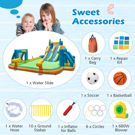 HONEY JOY Inflatable Water Slide, 19x17FT Large Waterslide Park w/Dual Long Slides & Climbing Walls