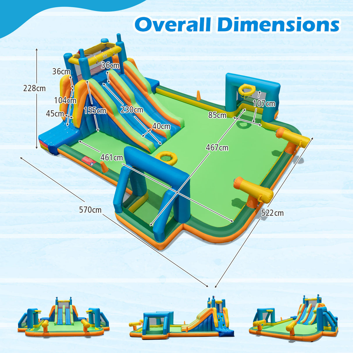 HONEY JOY Inflatable Water Slide, 19x17FT Large Waterslide Park w/Dual Long Slides & Climbing Walls