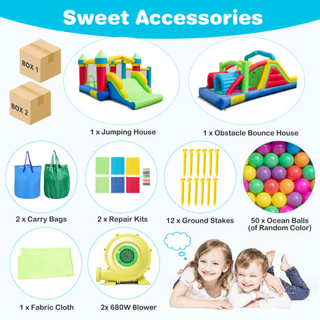 HONEY JOY Inflatable Obstacle Course Bounce House, Kids Sectional Blow up Castle with Dual Slides