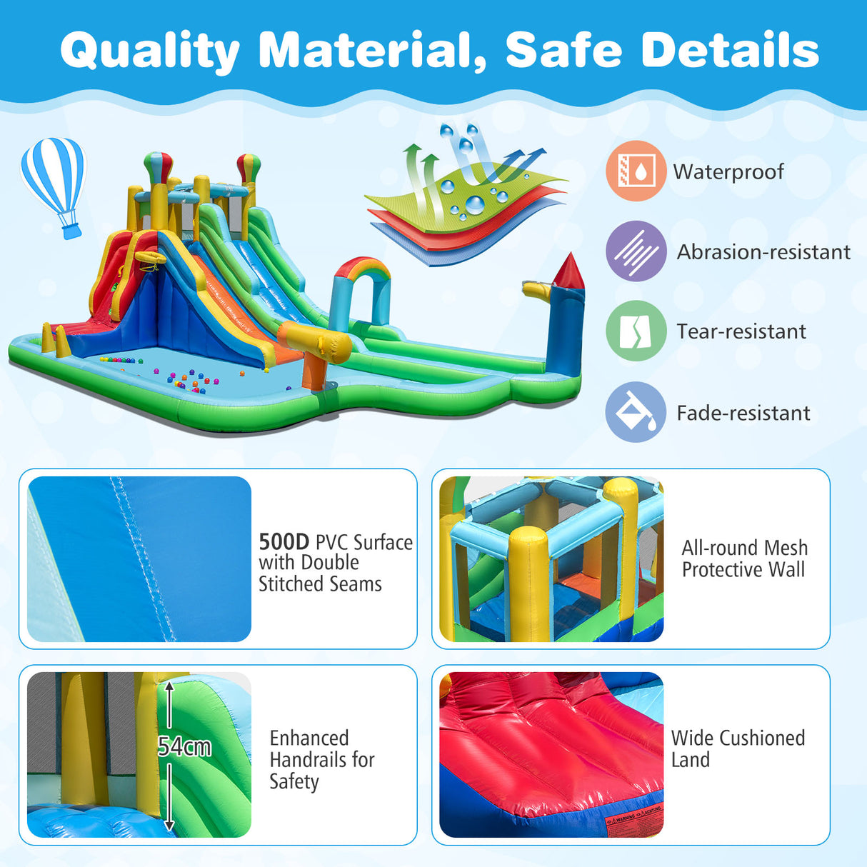 Inflatable Water Park, Wet Dry Combo Bouncy Castle for Birthday Party