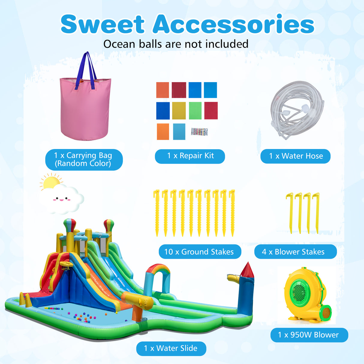 Inflatable Water Park, Wet Dry Combo Bouncy Castle for Birthday Party