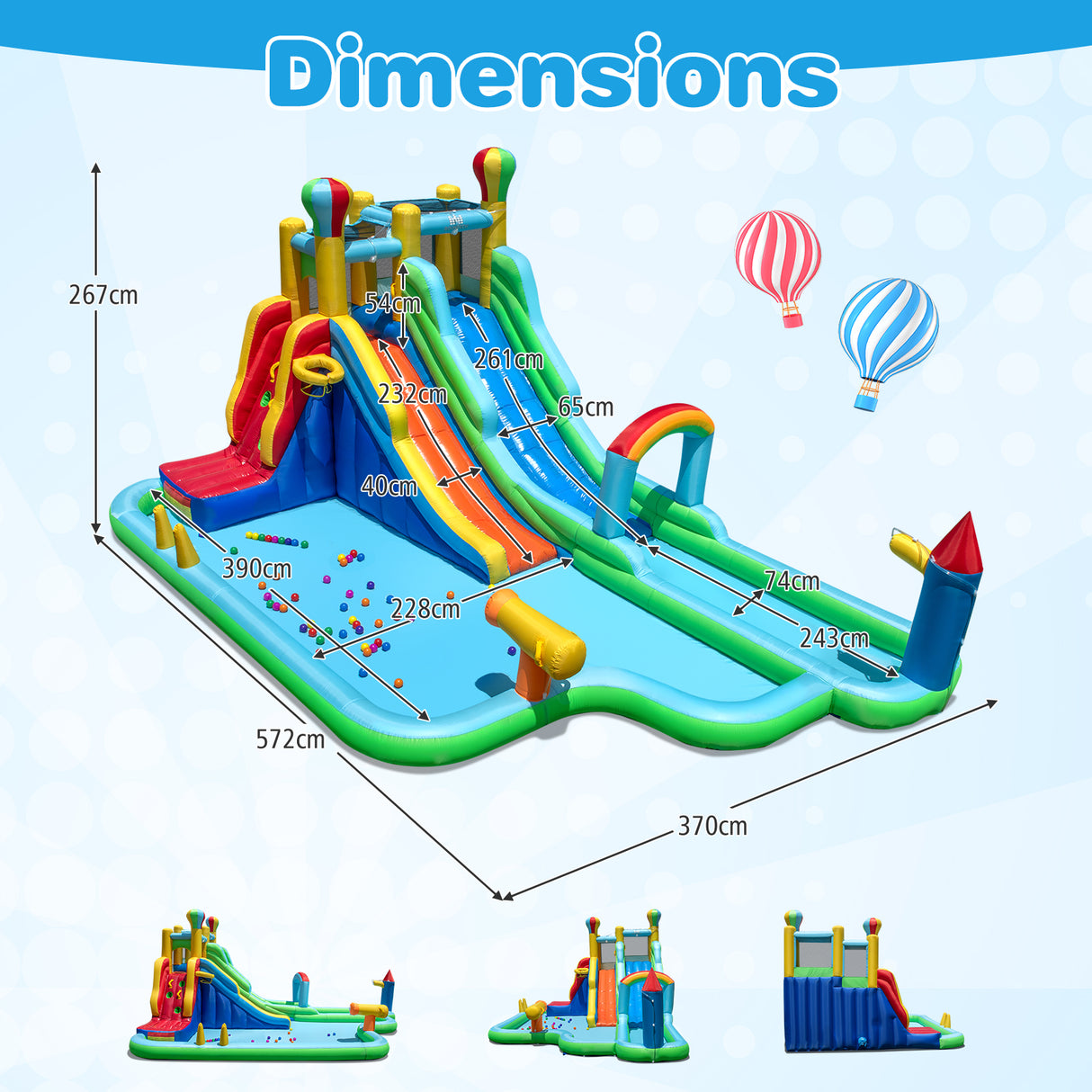 Inflatable Water Park, Wet Dry Combo Bouncy Castle for Birthday Party