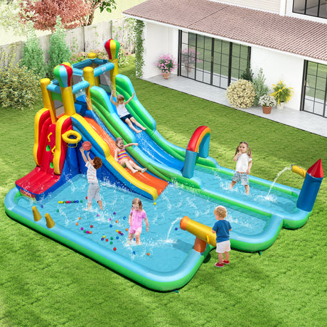 Inflatable Water Park, Wet Dry Combo Bouncy Castle for Birthday Party