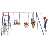 HONEY JOY 6-in-1 Patio Kids Swing Set, A-Shaped Metal Swing Frame
