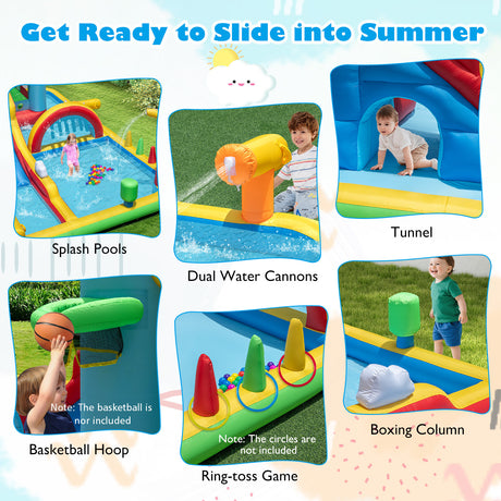 Inflatable Water Slide, Giant Water Park, Outdoor Wet & Dry Combo Bouncy for Yard Lawn