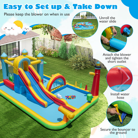 Inflatable Water Slide, Giant Water Park, Outdoor Wet & Dry Combo Bouncy for Yard Lawn