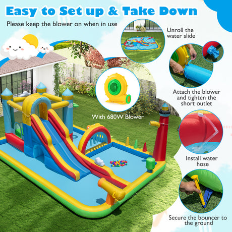 Inflatable Water Slide, Giant Water Park, Outdoor Wet & Dry Combo Bouncy for Yard Lawn