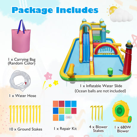 Inflatable Water Slide, Giant Water Park, Outdoor Wet & Dry Combo Bouncy for Yard Lawn