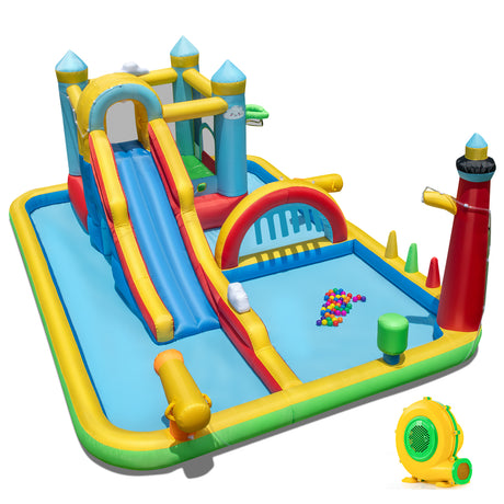Inflatable Water Slide, Giant Water Park, Outdoor Wet & Dry Combo Bouncy for Yard Lawn