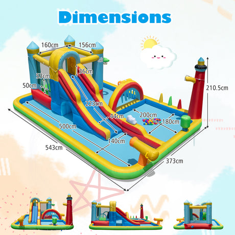 Inflatable Water Slide, Giant Water Park, Outdoor Wet & Dry Combo Bouncy for Yard Lawn