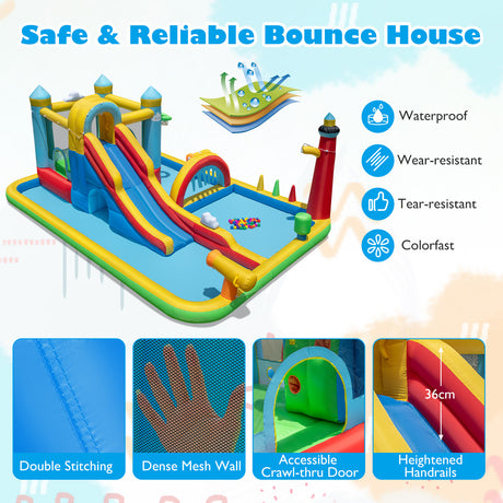 Inflatable Water Slide, Giant Water Park, Outdoor Wet & Dry Combo Bouncy for Yard Lawn