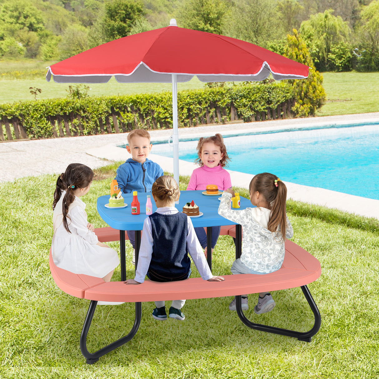 HONEY JOY 8 Person Kids Picnic Table, Outdoor Activity Table