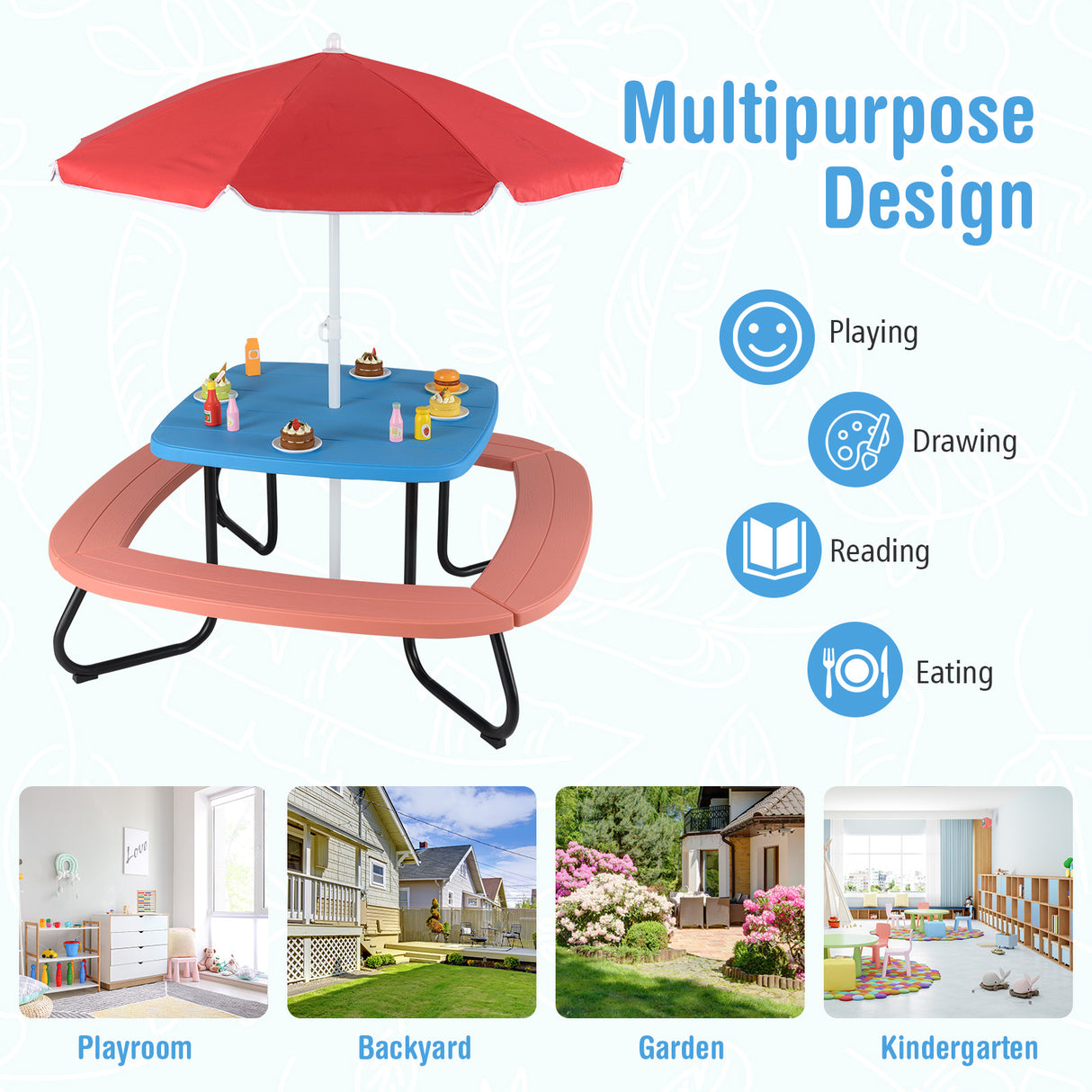HONEY JOY 8 Person Kids Picnic Table, Outdoor Activity Table