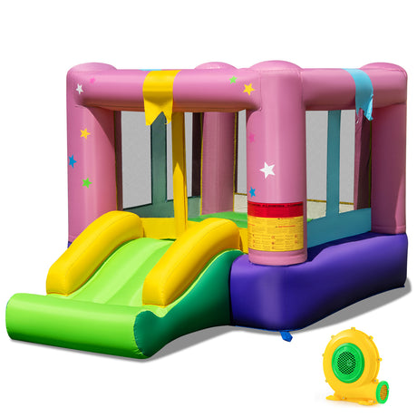 Inflatable Bounce House, Kids Bouncy Castle with Slide & Basketball Rim