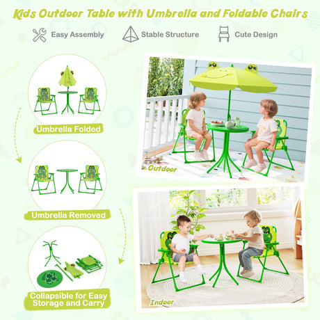 Baby Joy Toddler Outdoor Activity Table with 2 Folding Chairs & a Height Adjustable Umbrella