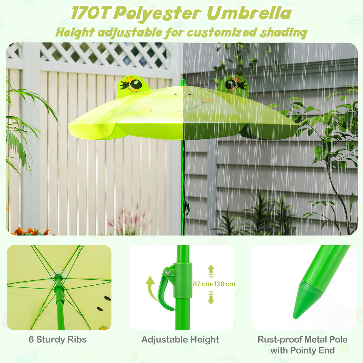 Baby Joy Toddler Outdoor Activity Table with 2 Folding Chairs & a Height Adjustable Umbrella